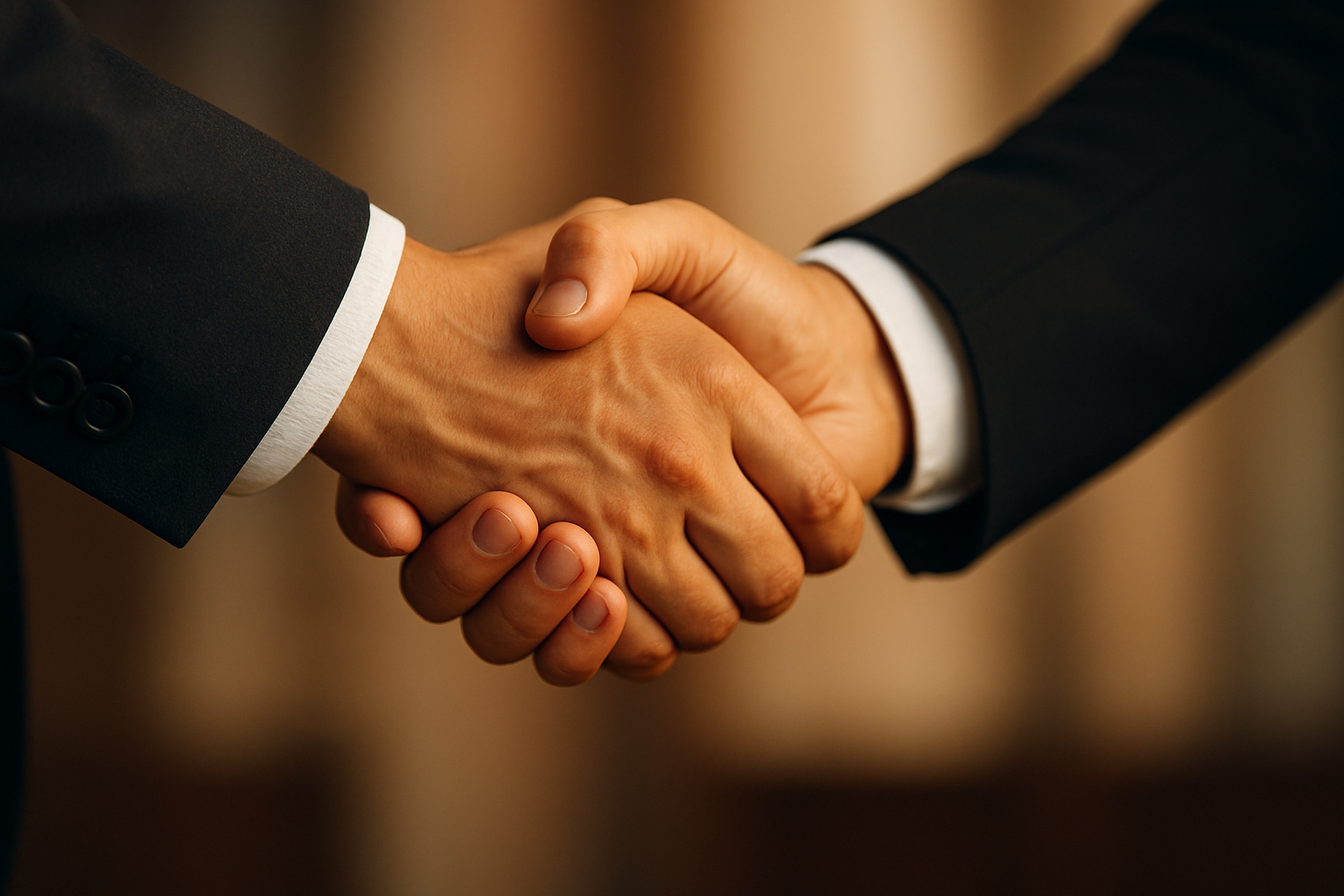 Genera un immagine che rappresenti uno zoom su una stretta di mano